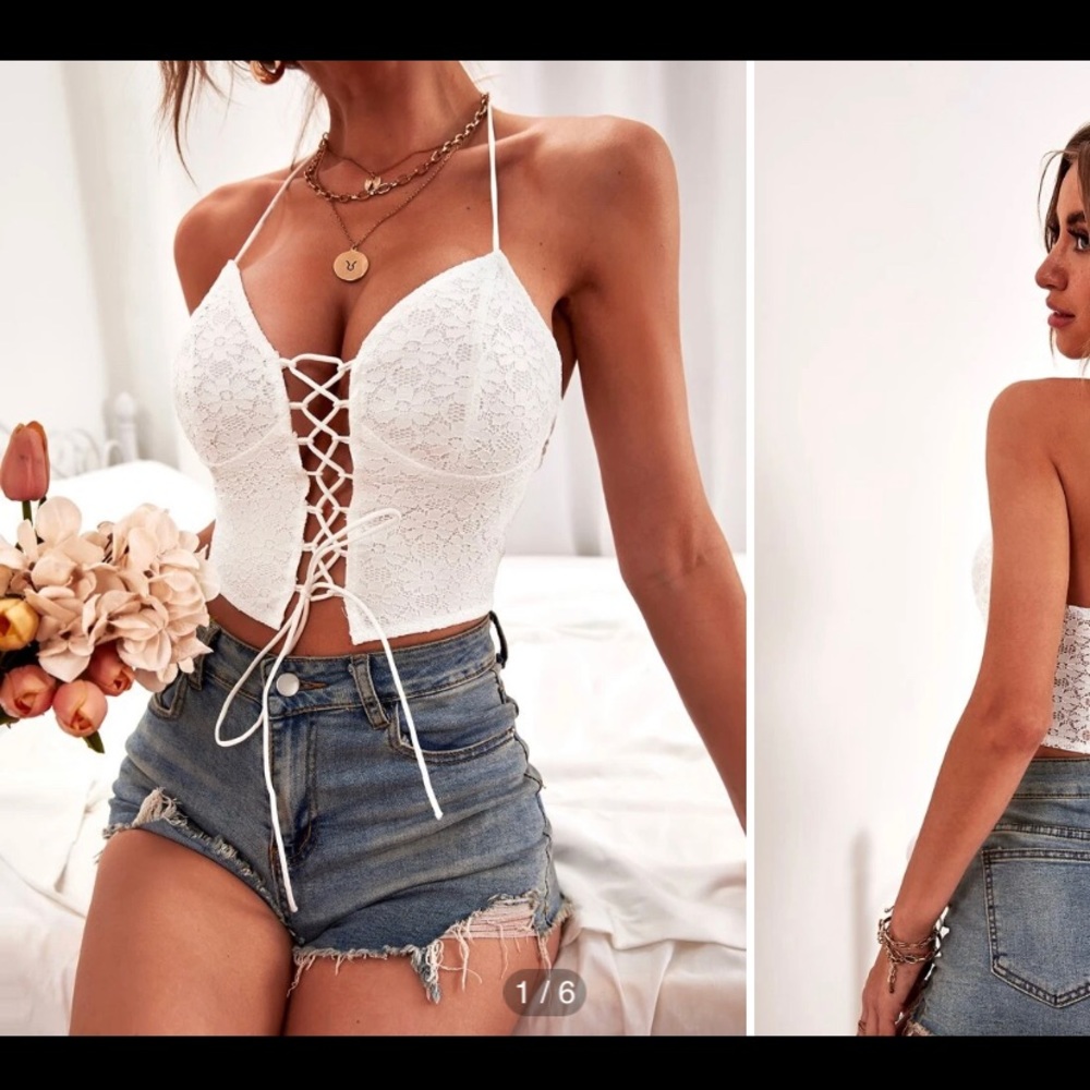 New corset top white strappy cutout